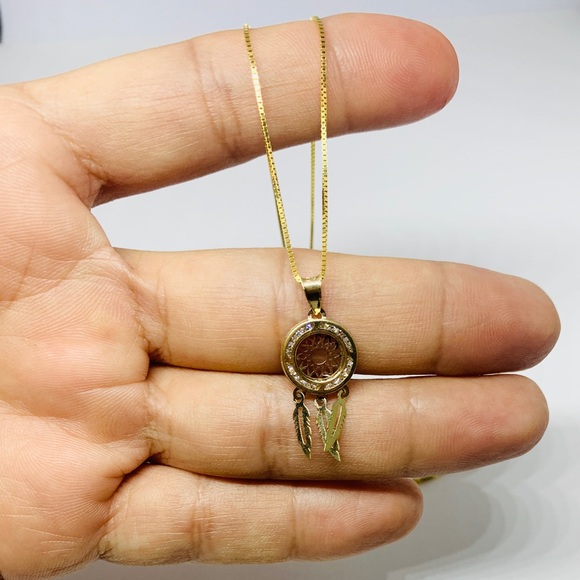 Real 10k Gold Dreamcatcher Charm Box Necklace